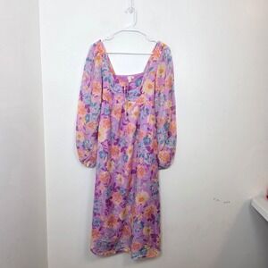 Billabong x The Salty Blonde Purple Floral Spring Boho Artsy Midi Dress Sz Small